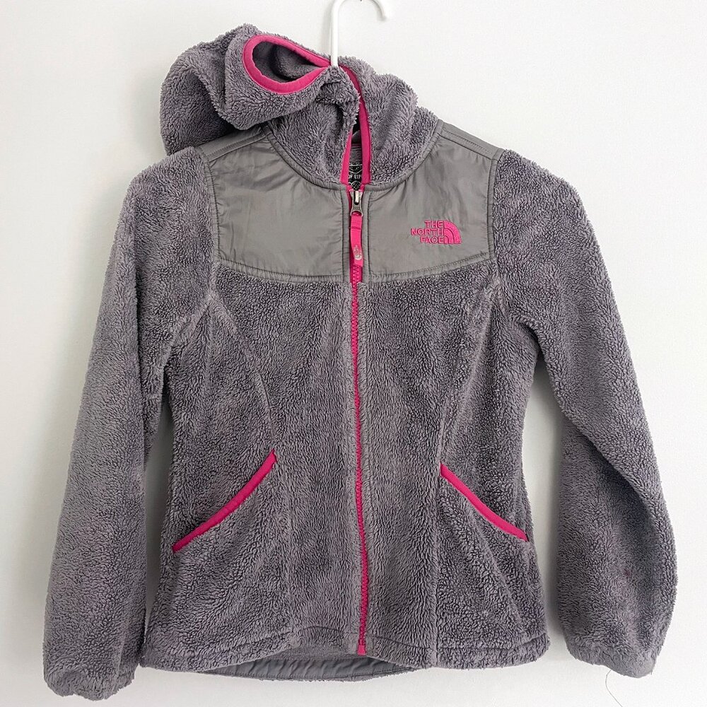 The North Face Girls' Fuzzy Hoodie Pink Gray Jacket - Small